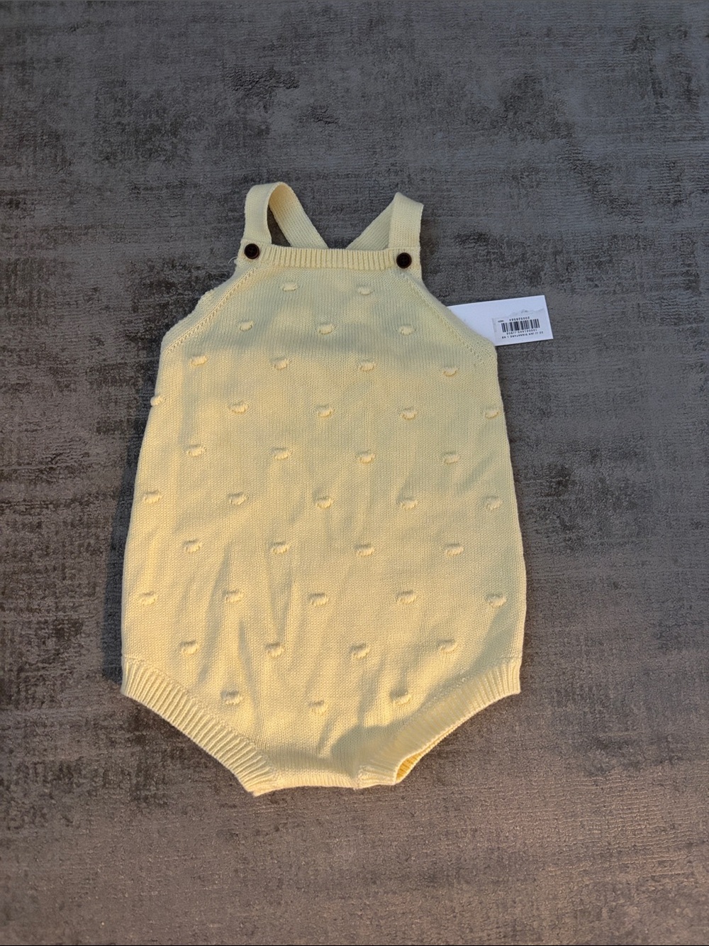 Janie and Jack Pale Yellow Knit Baby Romper with Textured Dots